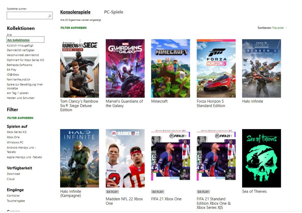 Xbos Game Pass Ultimate Spieleliste